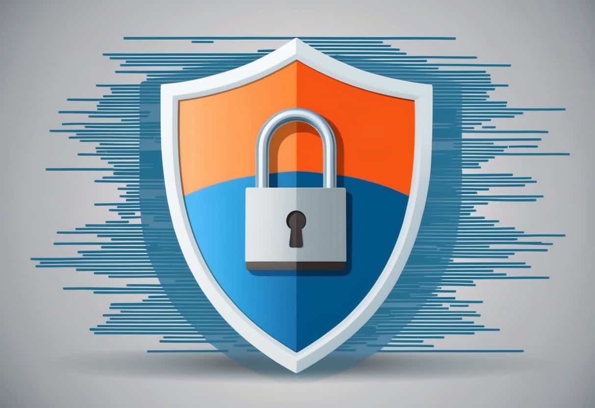 A shield with a lock protecting a website from spam
