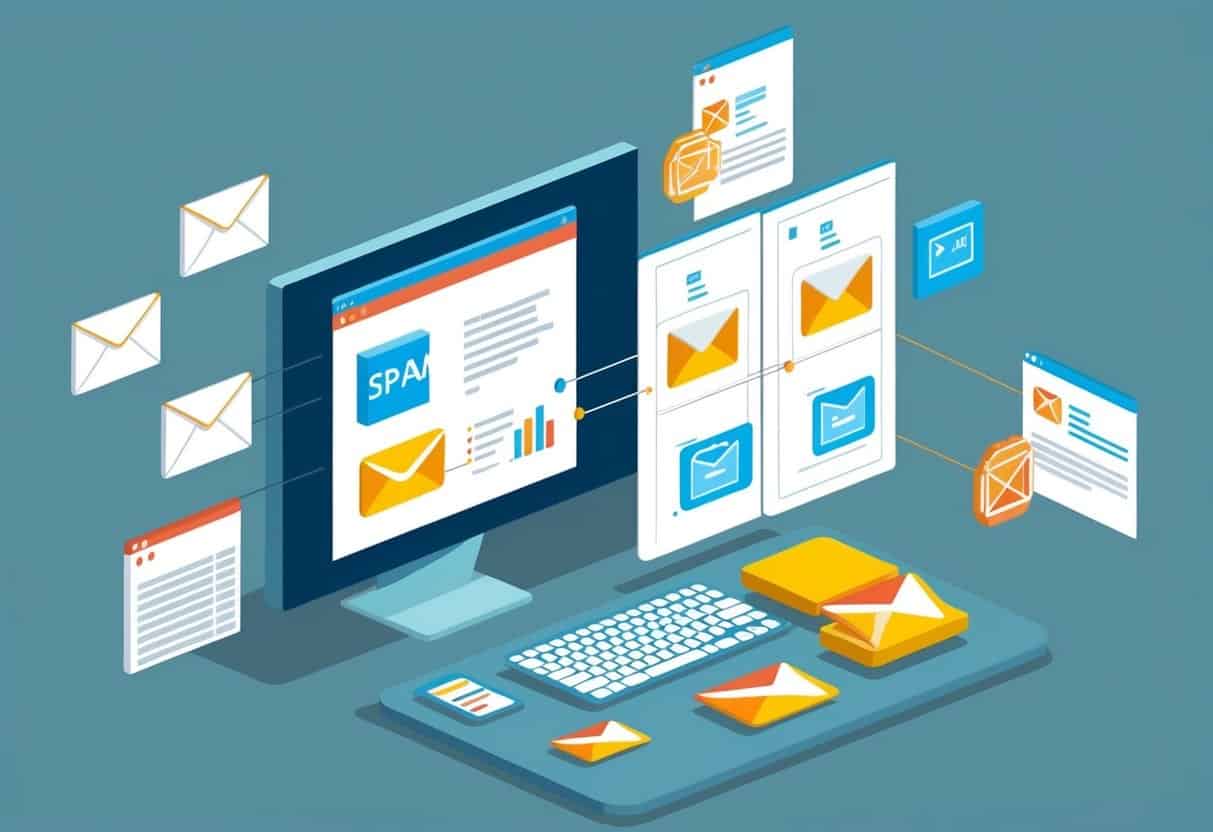 A computer scanning various emails for spam patterns