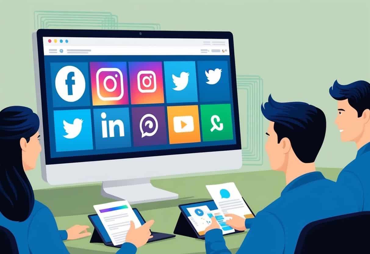 A computer screen displaying various social media posts being reviewed and sorted by a team of moderators